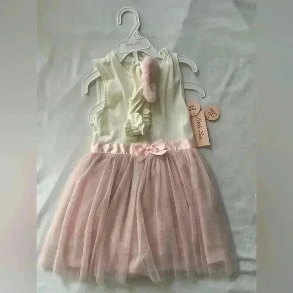 Little Lass Girls Kids Size 4T Dress Faux Fur Poncho Headband Accessory Pink - Picture 3 of 5